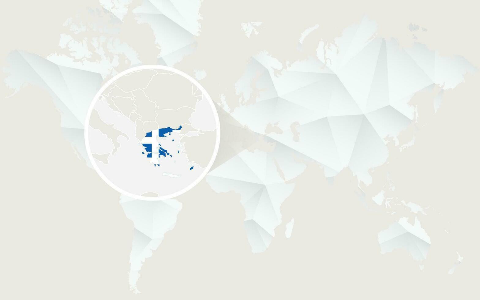 Greece map with flag in contour on white polygonal World Map. vector