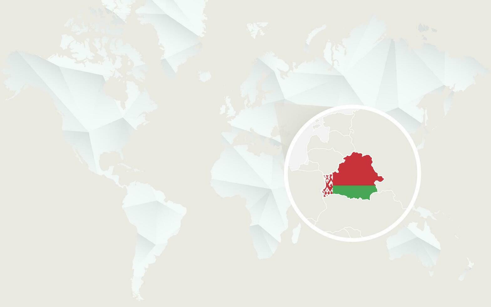 Belarus map with flag in contour on white polygonal World Map. vector