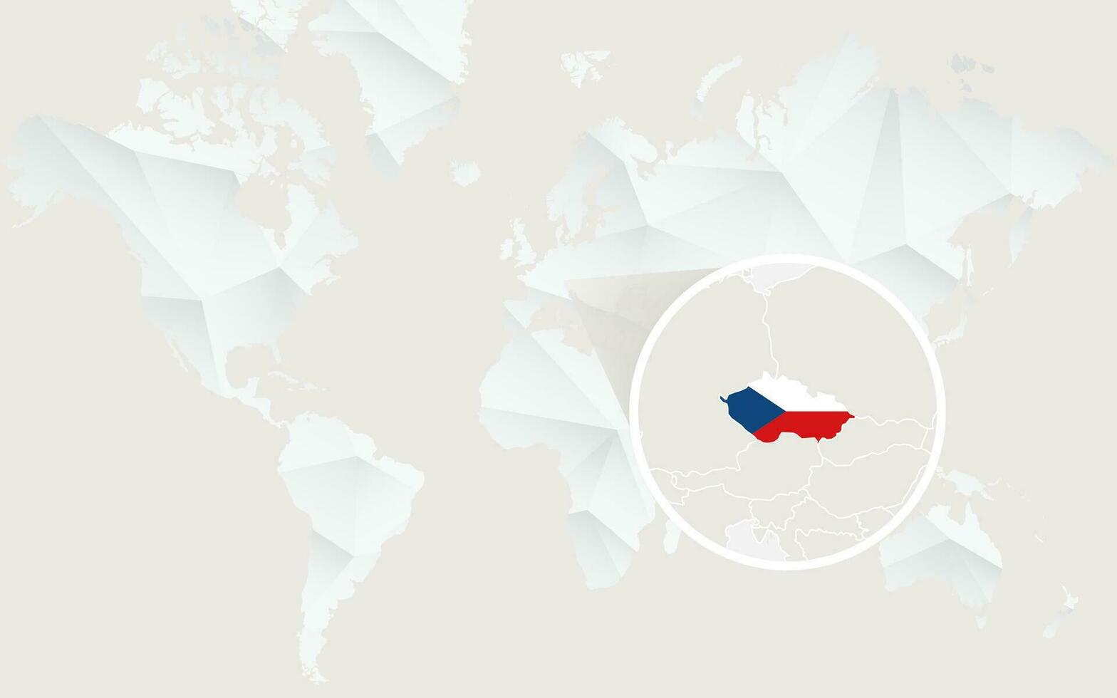 Czech Republic map with flag in contour on white polygonal World Map. vector