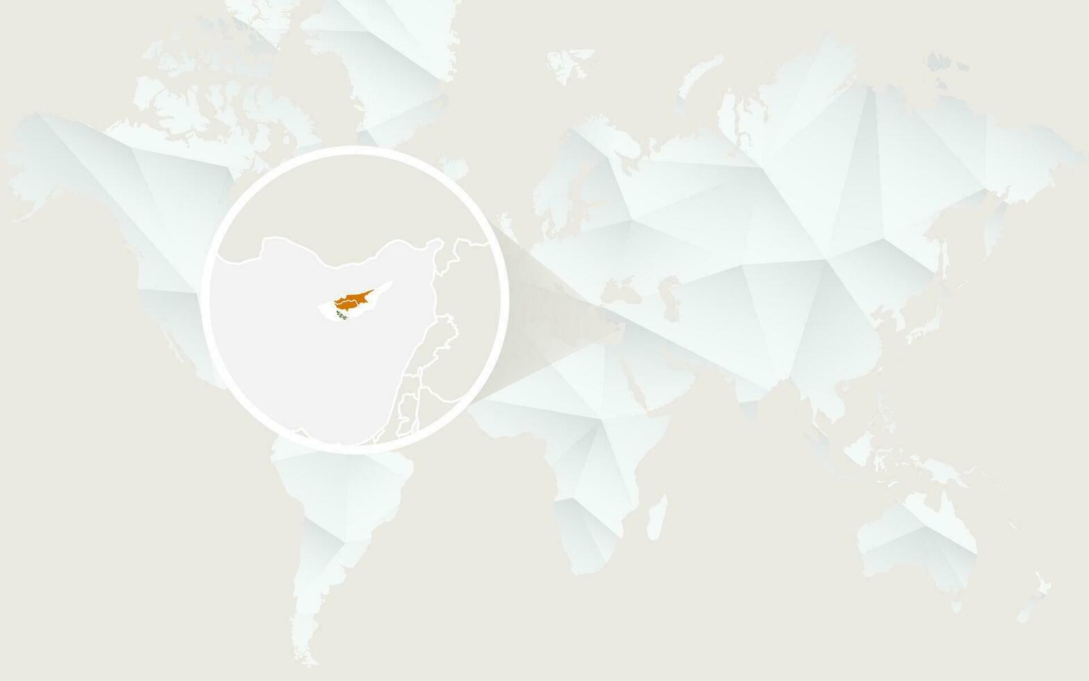 Cyprus map with flag in contour on white polygonal World Map. vector