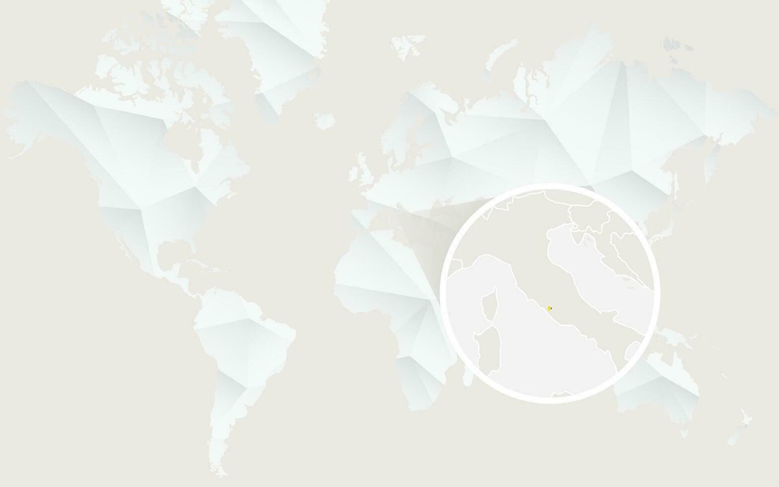 Vatican City map with flag in contour on white polygonal World Map. vector