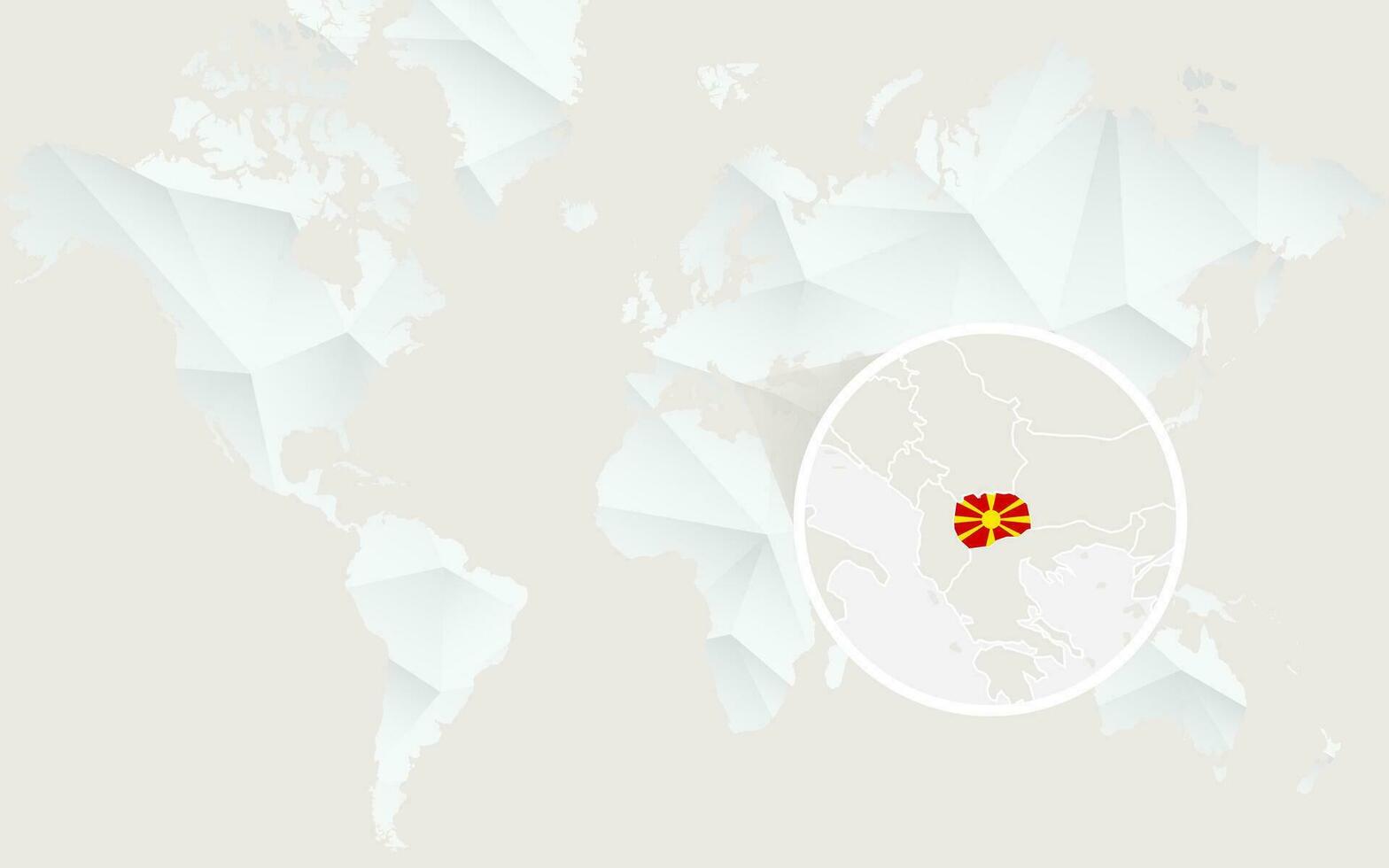 macedonia mapa con bandera en contorno en blanco poligonal mundo mapa. vector
