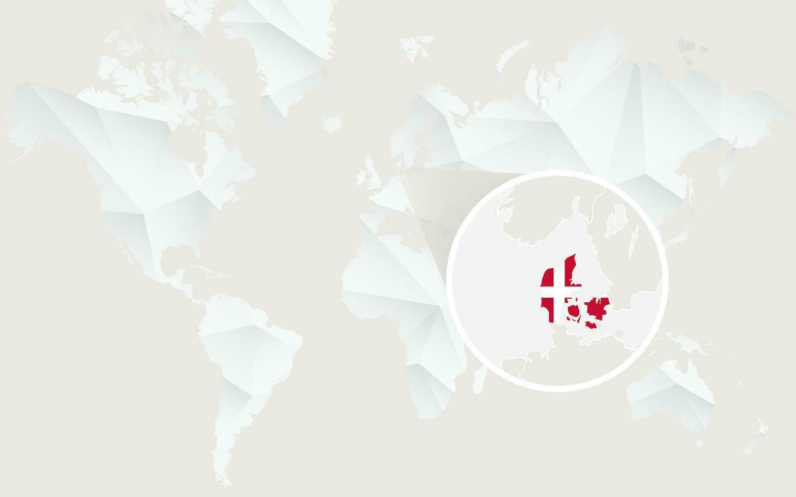 Denmark map with flag in contour on white polygonal World Map. vector