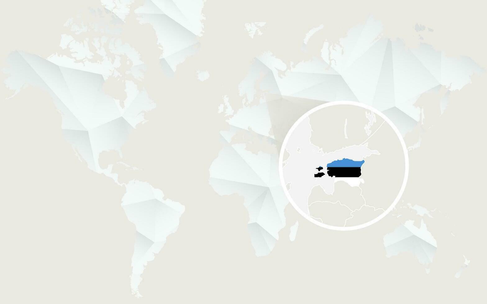 Estonia map with flag in contour on white polygonal World Map. vector
