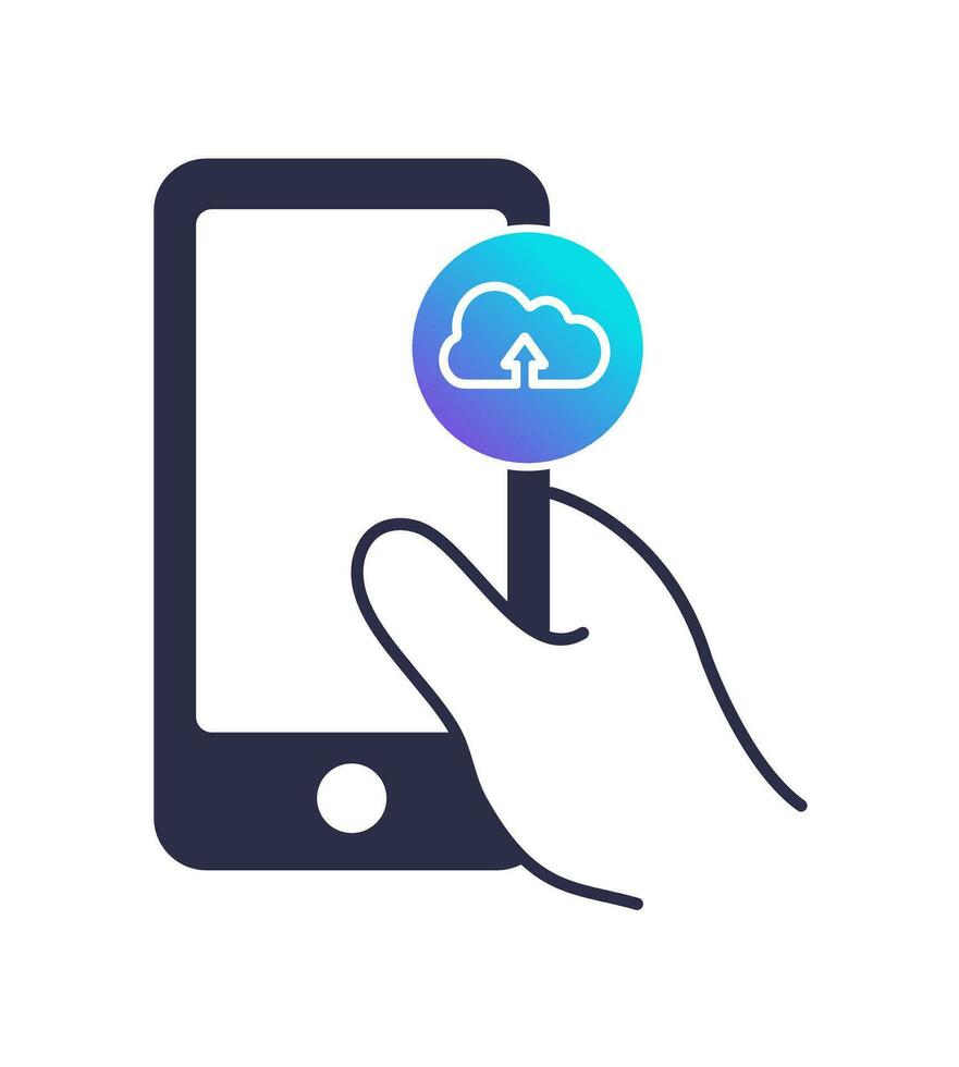 mano sostener el teléfono inteligente nube Servicio vector