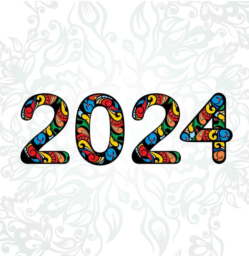 contento nuevo año 2024 diseño. con vistoso truncado número ilustraciones. nuevo año 2024 celebracion. vector