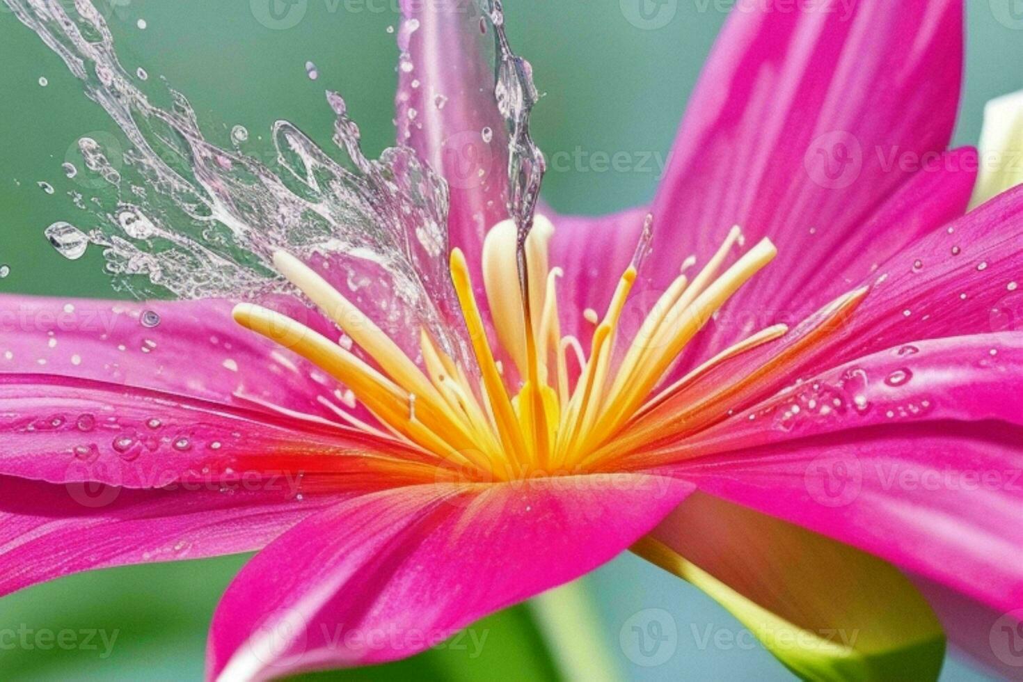 water splashes on the lily flower. background. AI Generative Pro Photo