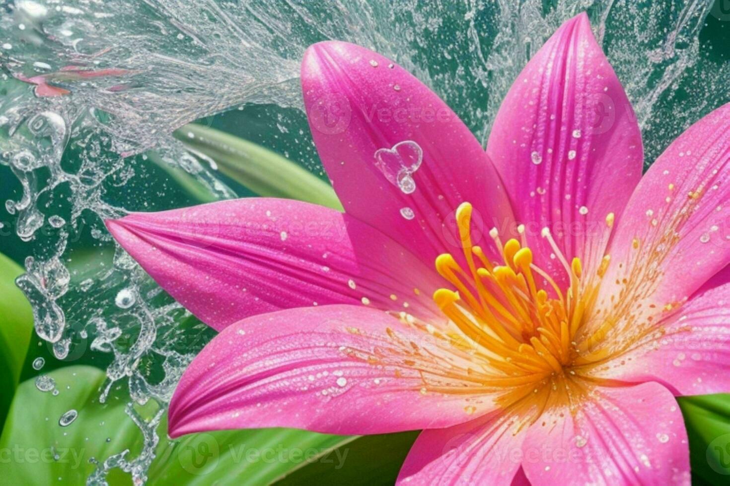 water splashes on the lily flower. background. AI Generative Pro Photo