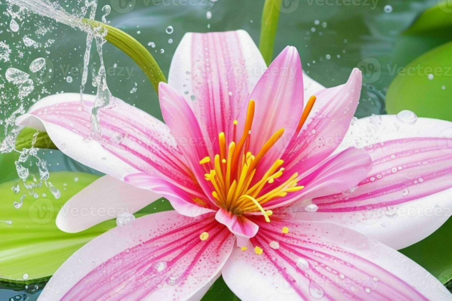 water splashes on the lily flower. background. AI Generative Pro Photo