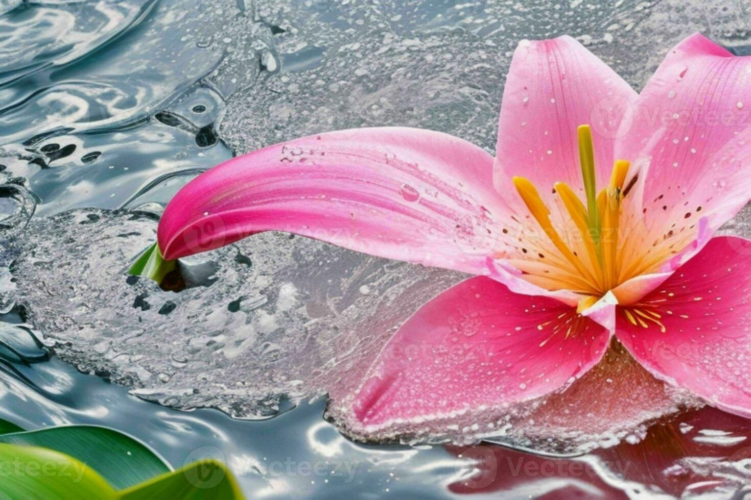 water splashes on the lily flower. background. AI Generative Pro Photo