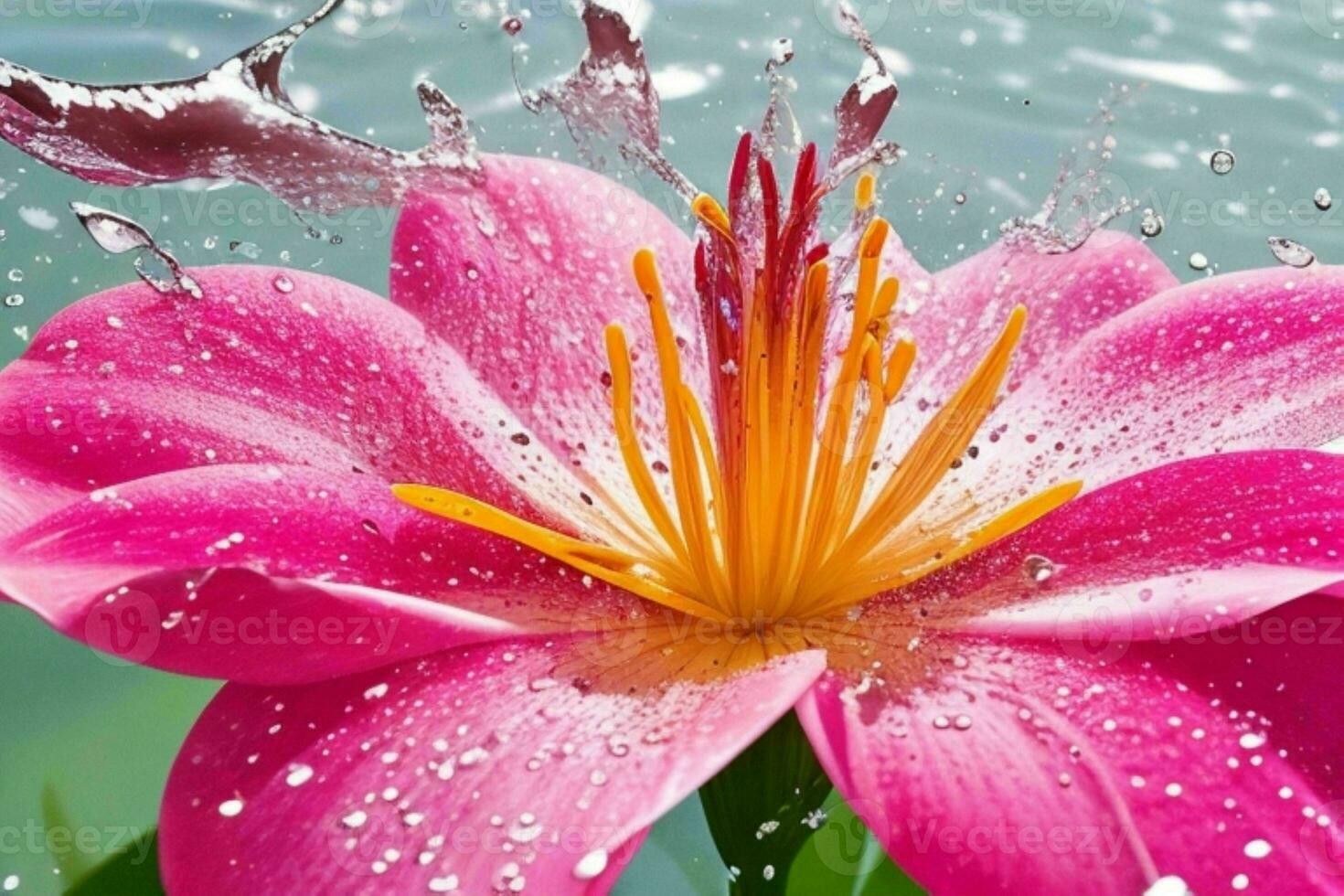water splashes on the lily flower. background. AI Generative Pro Photo