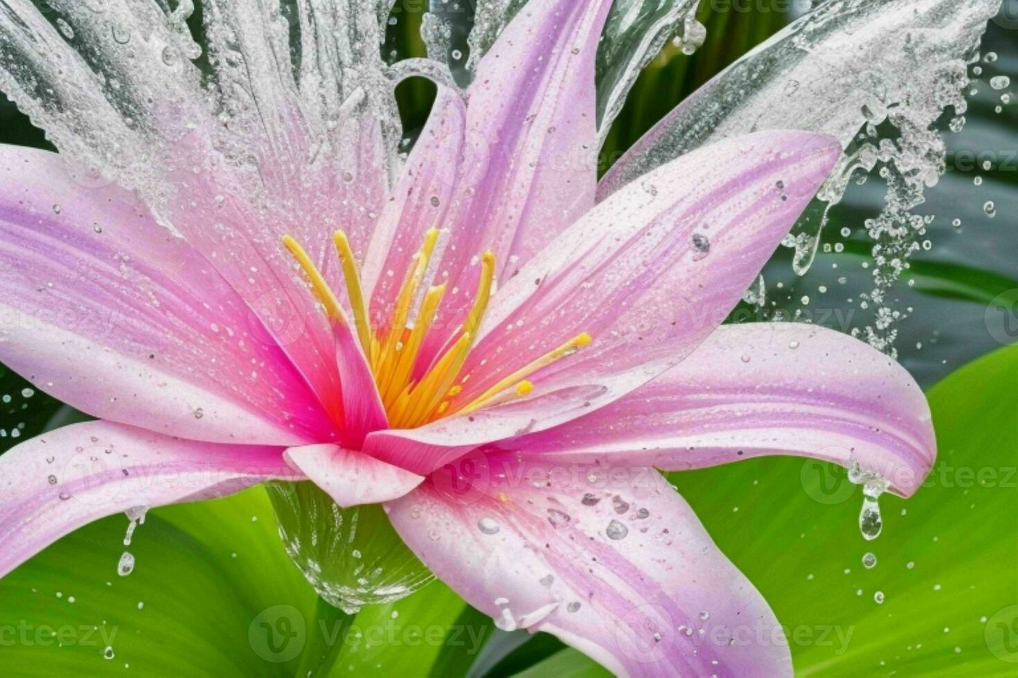 water splashes on the lily flower. background. AI Generative Pro Photo