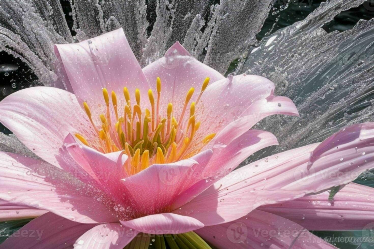 water splashes on the lily flower. background. AI Generative Pro Photo