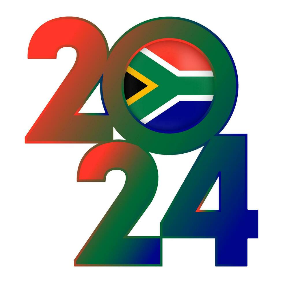 Happy New Year 2024 banner with South Africa flag inside. Vector illustration.