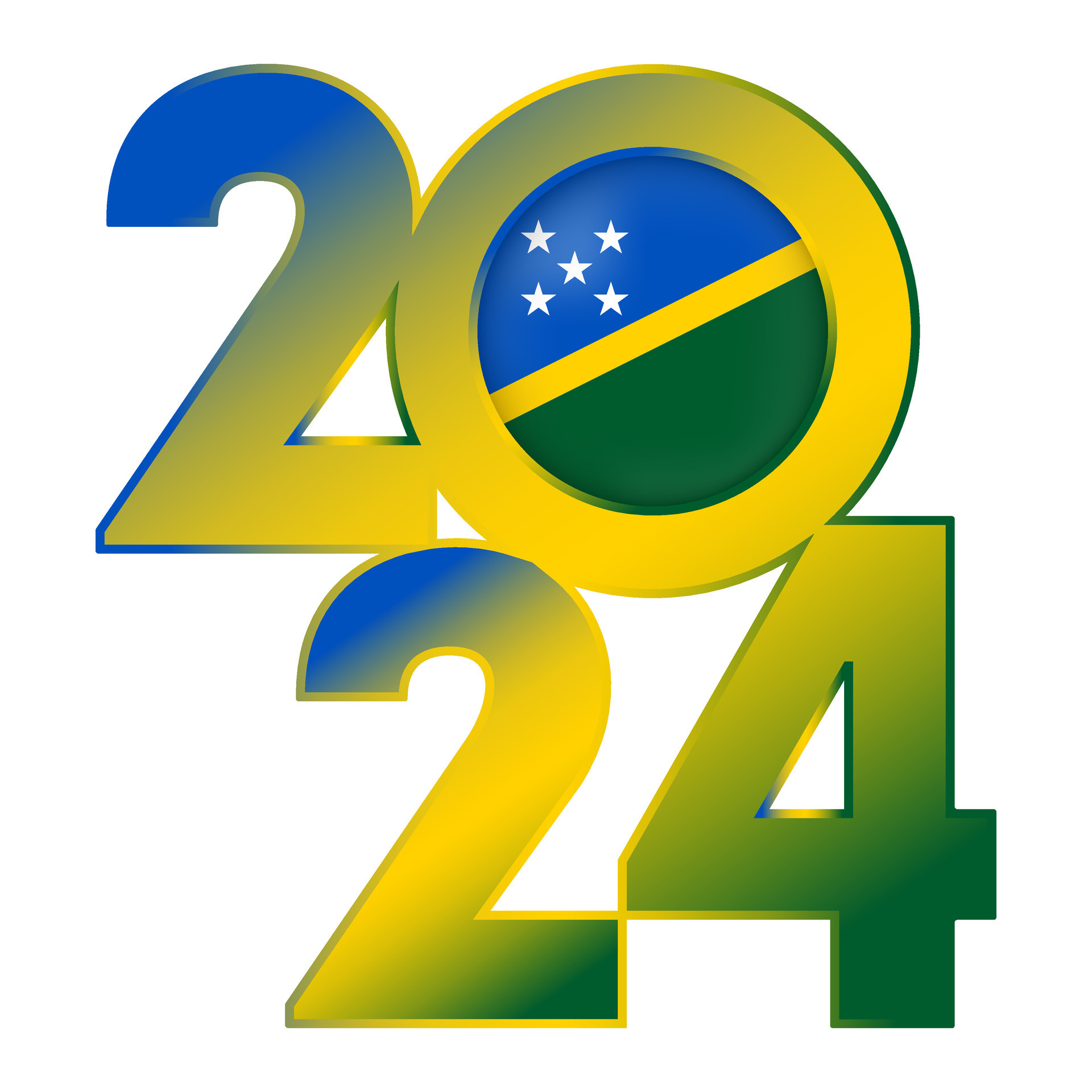 Happy New Year 2024 banner with Solomon Islands flag inside. Vector