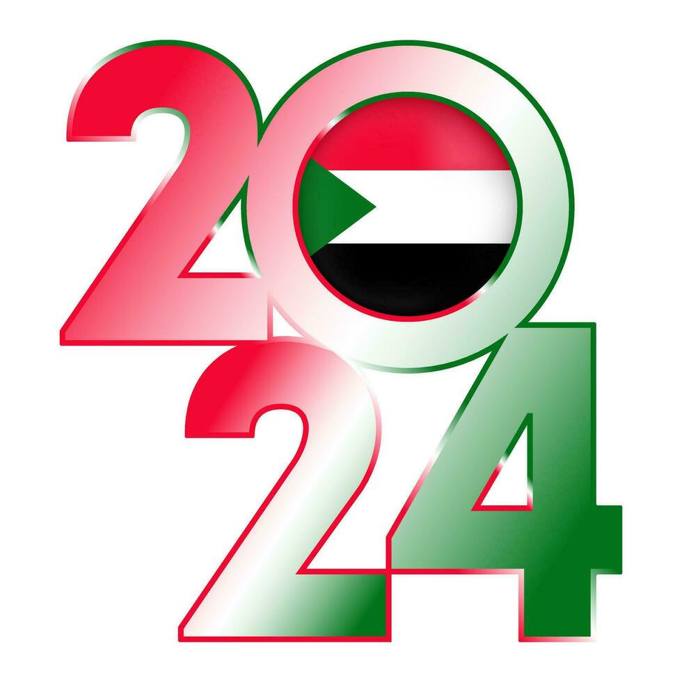 Happy New Year 2024 banner with Sudan flag inside. Vector illustration.