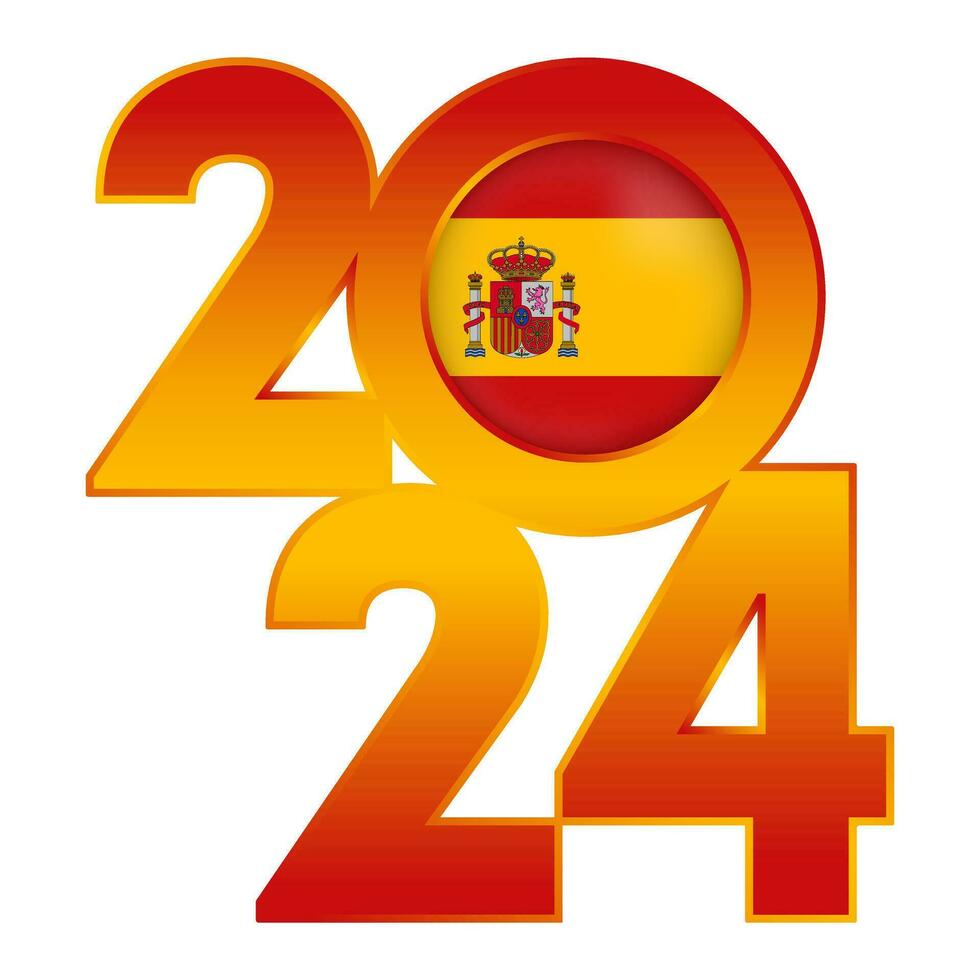 Happy New Year 2024 banner with Spain flag inside. Vector illustration.