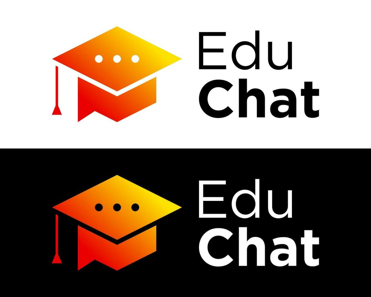 University academic hat and chat bubble icon talk conversation logo design. vector