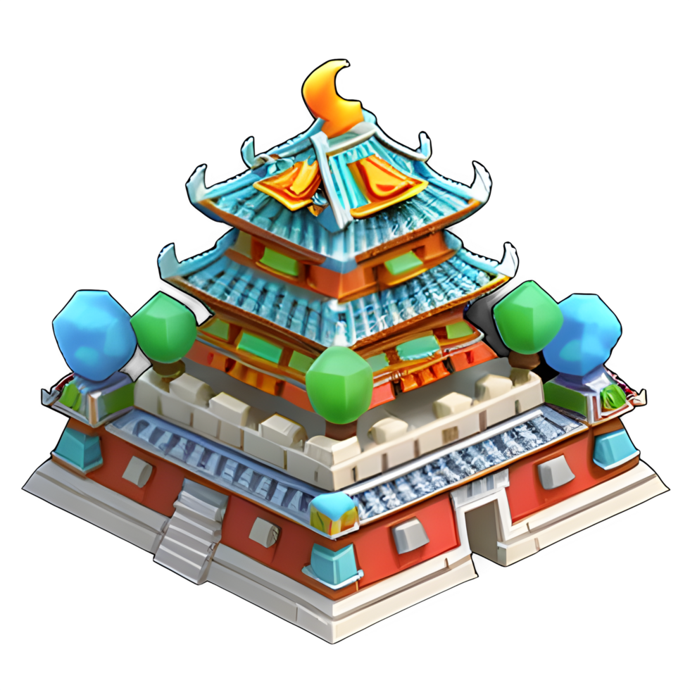 fantaisie 3d petit île chinois bâtiment Jeu ai généré png