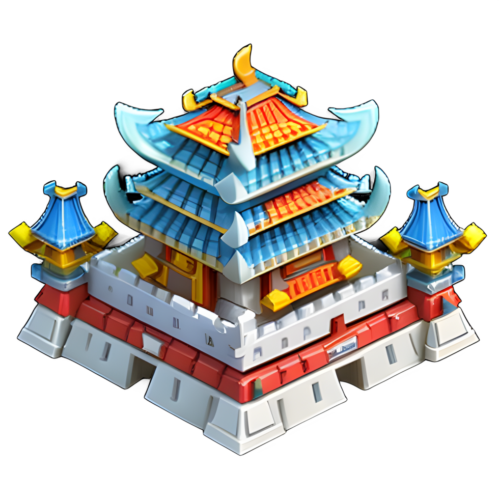 fantasy 3d small Island chinese building game ai generated png