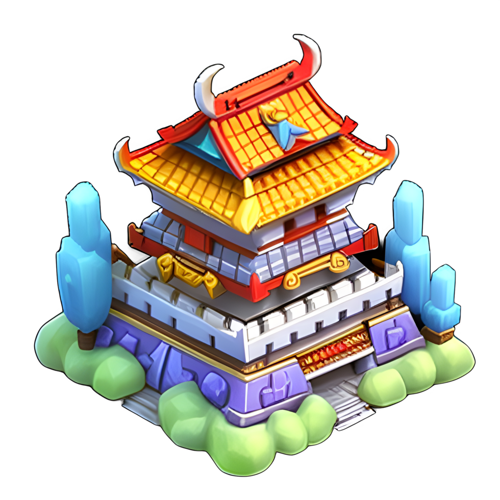 fantasy 3d small Island chinese building game ai generated png