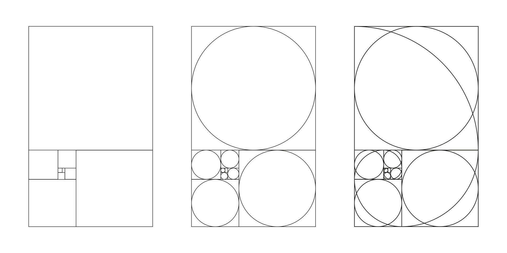 Golden ratio template set. Method golden section. Fibonacci array, numbers. Harmony proportion collection. vector