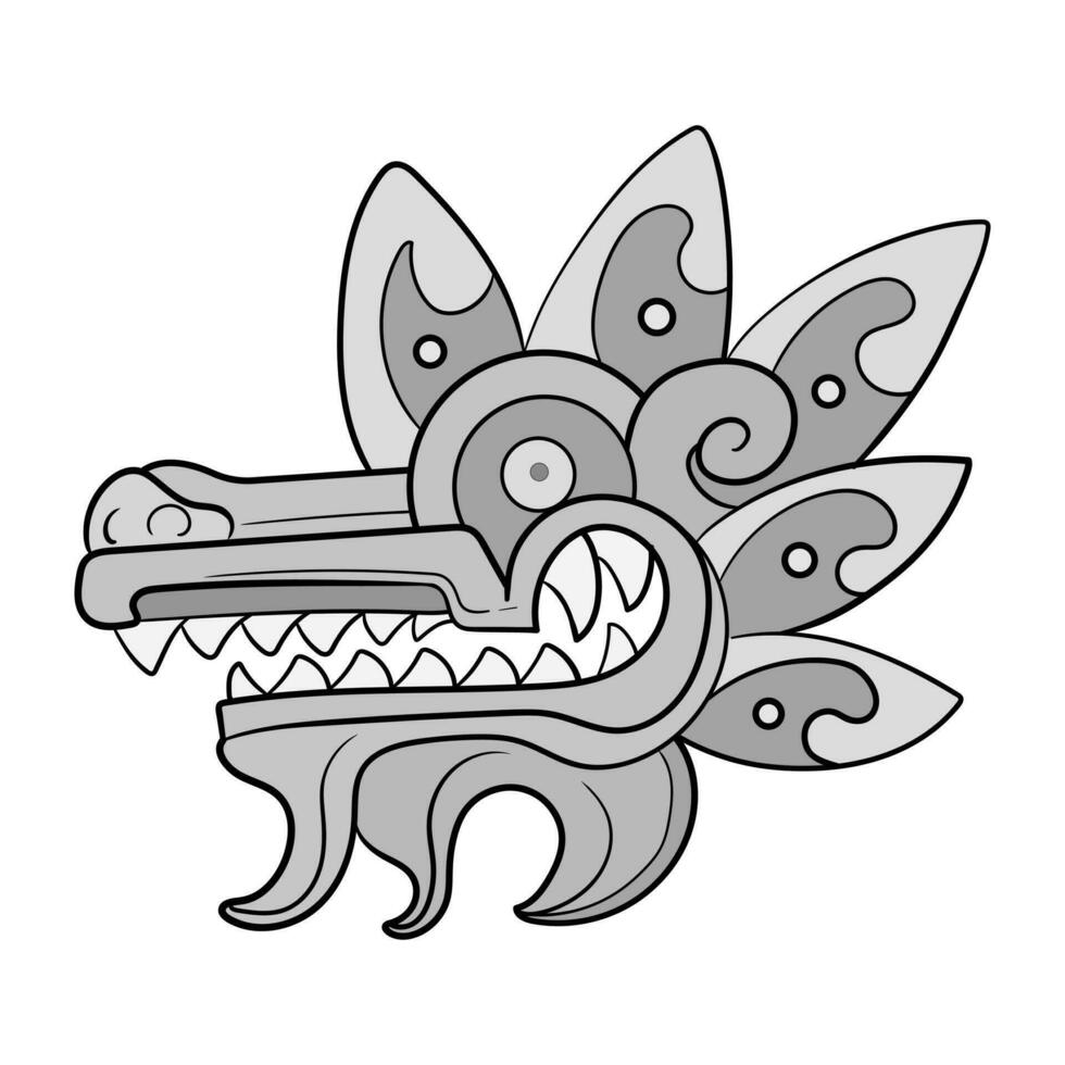 cultura cabeza quetzalcoatl cabeza mexicano Dios azteca gráfico vikingo firmar desde polinesio. ilustración bueno para esports logo o juego de azar mascota, t camisa impresión, vestir o insignia. vector