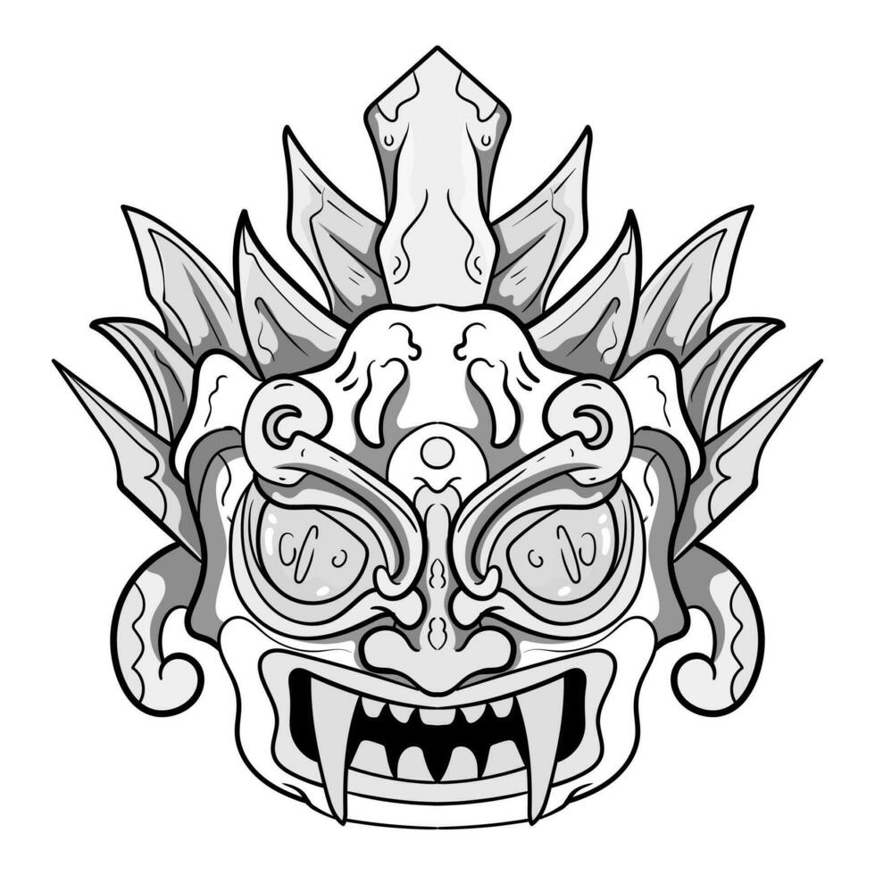 Culture Head statue traditional barong or tiki mask trofical sign from polynesian.Illustration good for esports logo or gaming mascot, t shirt printing, apparel or badge. vector