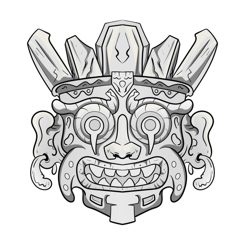 cultura cabeza estatua tradicional barong o tiki máscara trófico firmar desde polinesio.ilustracion bueno para esports logo o juego de azar mascota, t camisa impresión, vestir o insignia. vector