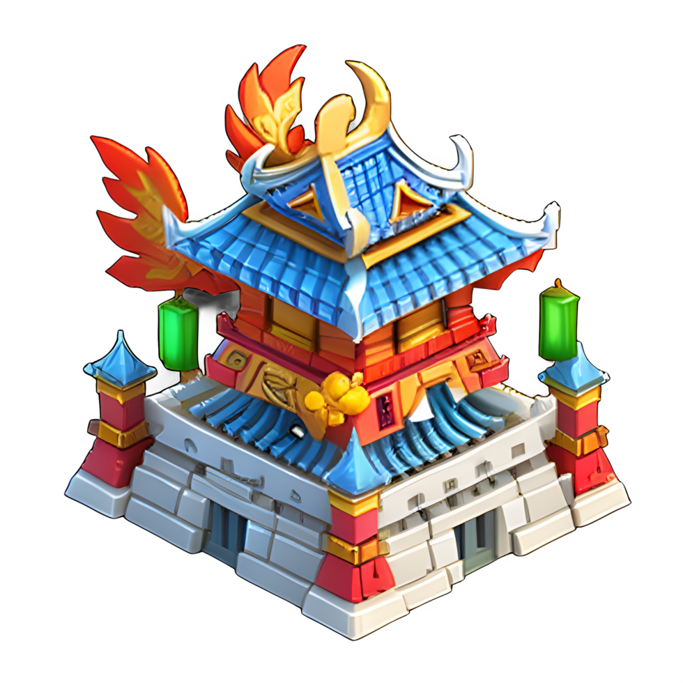 fantasy 3d small Island chinese building game ai generated png