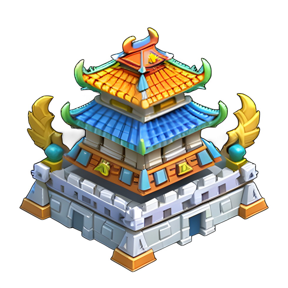 fantasy 3d small Island chinese building game ai generated png