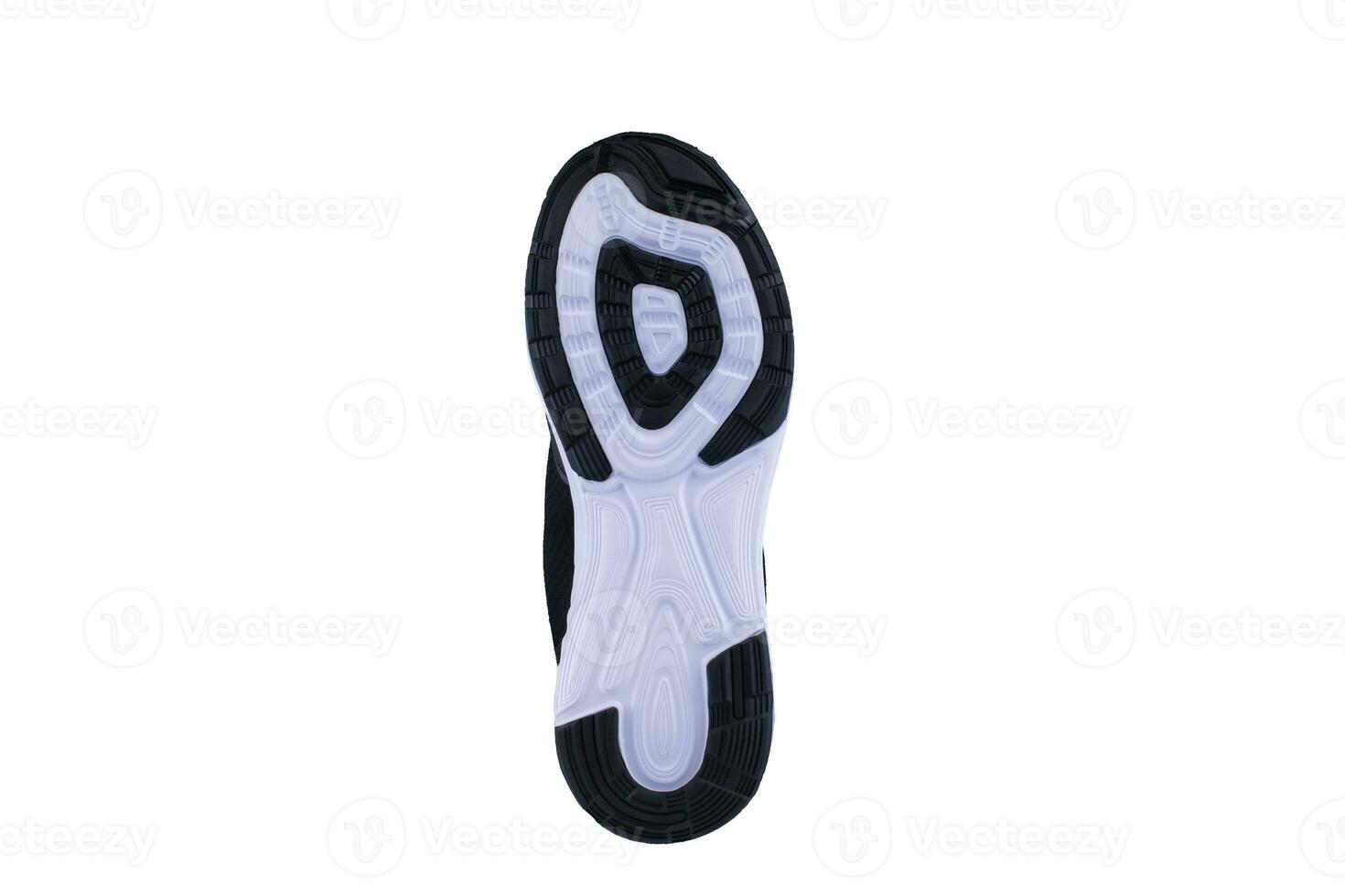 Black sole sneakers with white stripes on a white background. photo