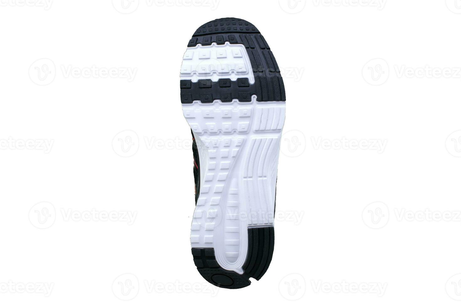 Black sole sneakers with white stripes on a white background. photo