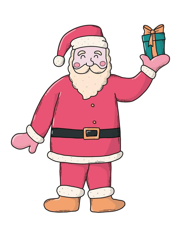 linda mano dibujado Papa Noel noel, aislado dibujos animados personaje para Navidad decoración. Papa Noel claus garabatear acortar Arte para pegatinas, huellas dactilares, tarjetas, señales, carteles, pancartas, etc. eps 10 vector