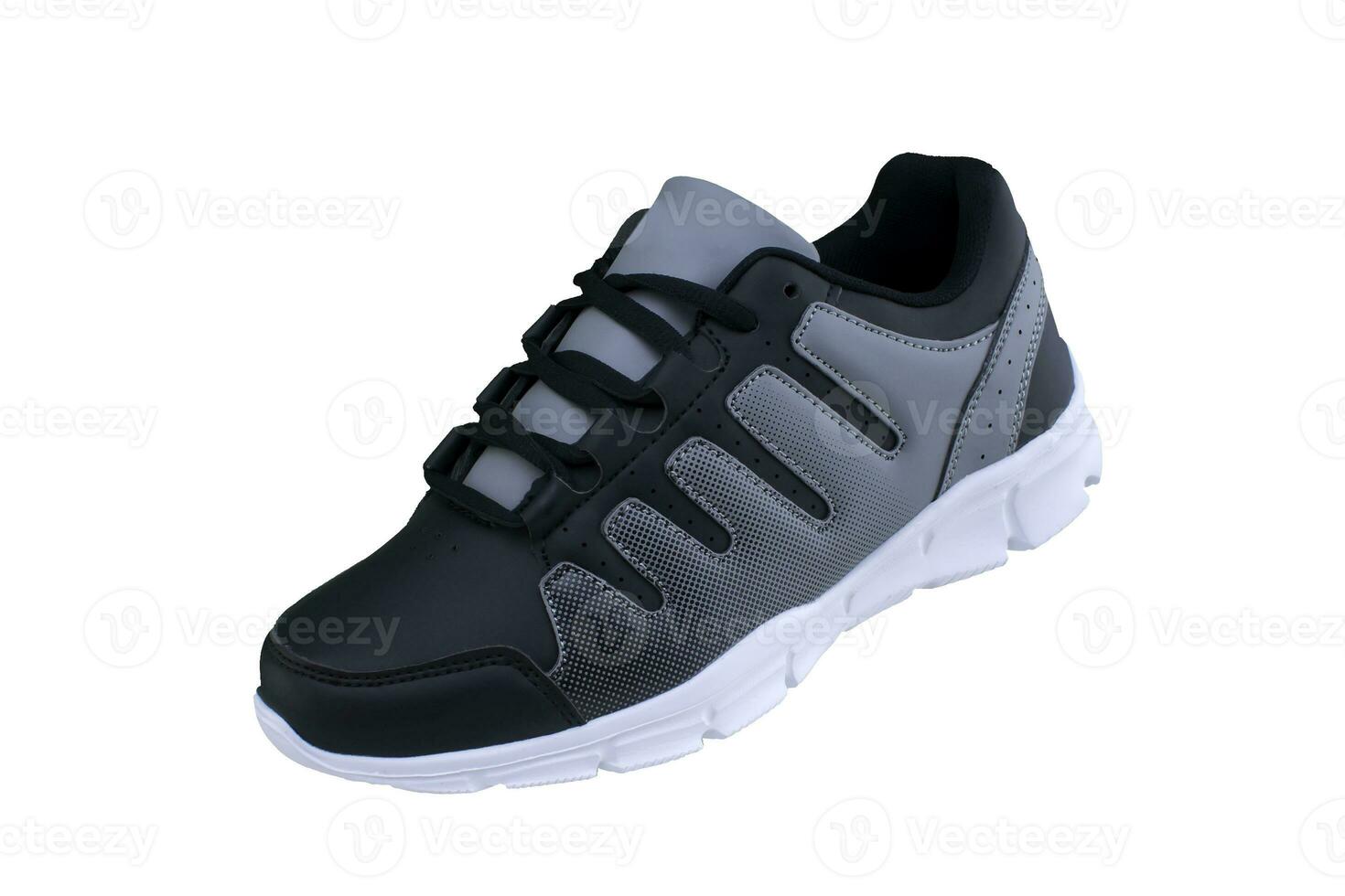 Sneakers black with gray accents on a white sole. Sport shoes on white background photo