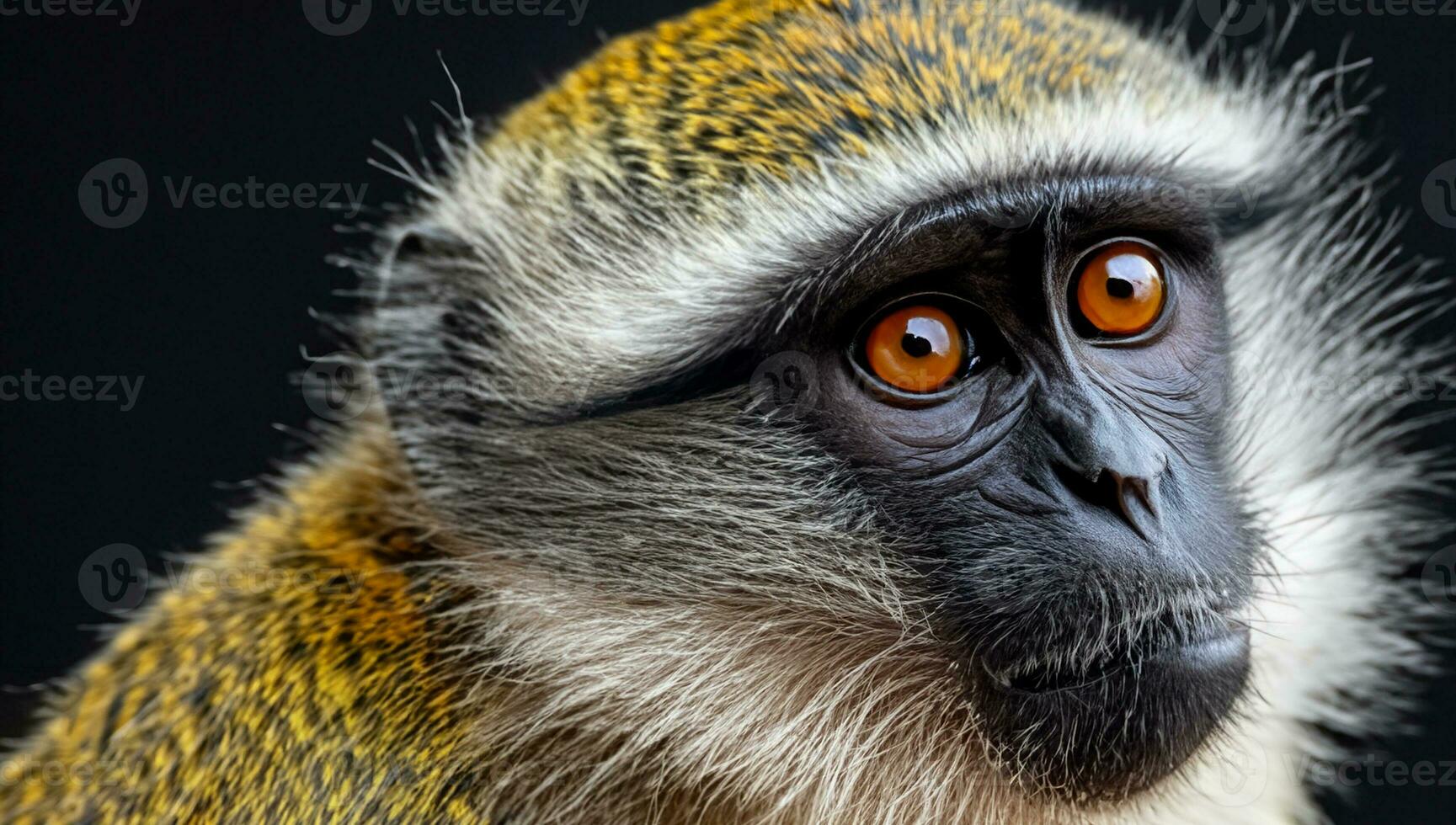 High Detail, Medium Portrait Photo, An vervet monkey on black background. High Quality photo