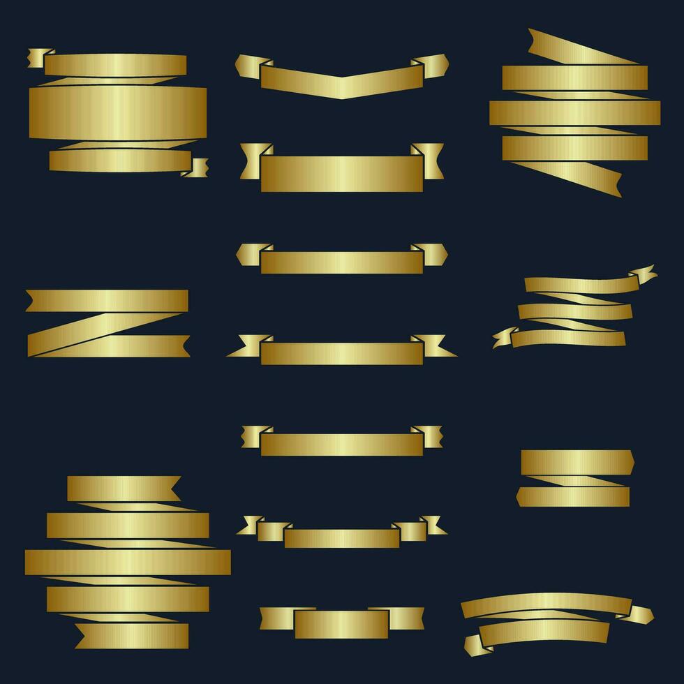 Set of gold ribbon banners vector illustration.