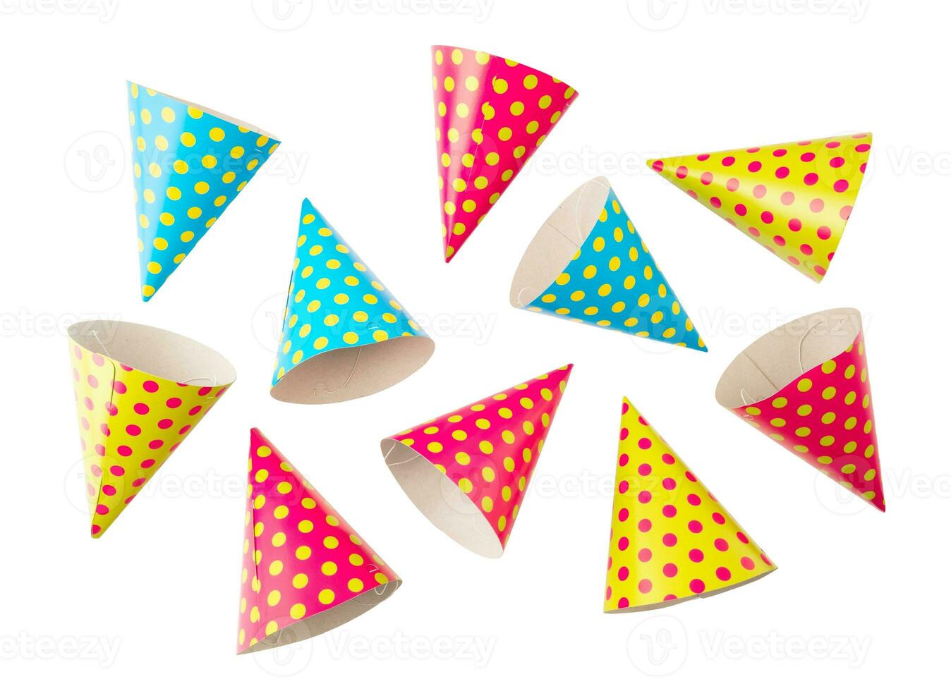 Birthday party hats isolated on white background photo