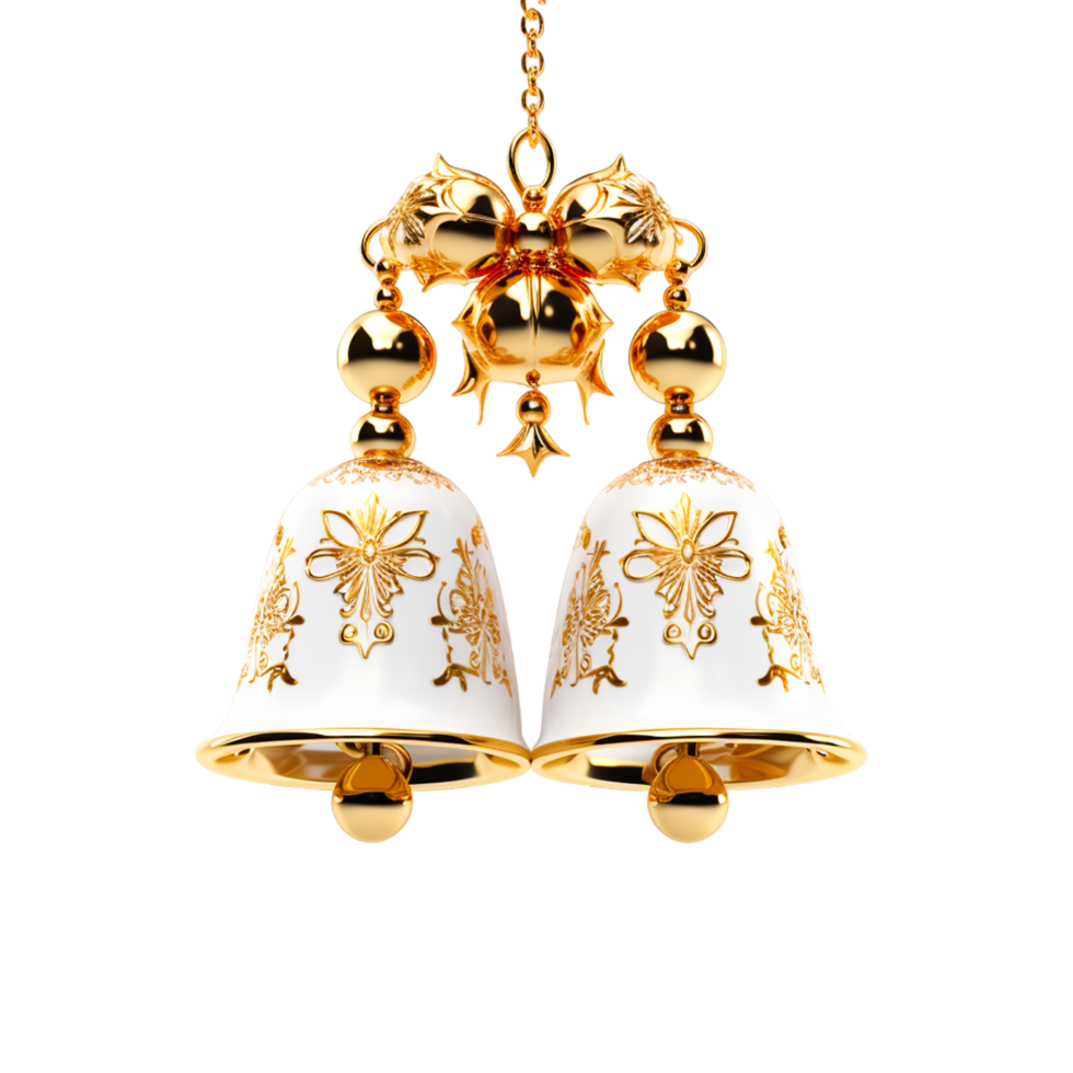 Decorative christmas ornament with christmas golden bells or jingle bells. Christmas decoration concept Ai Generative png