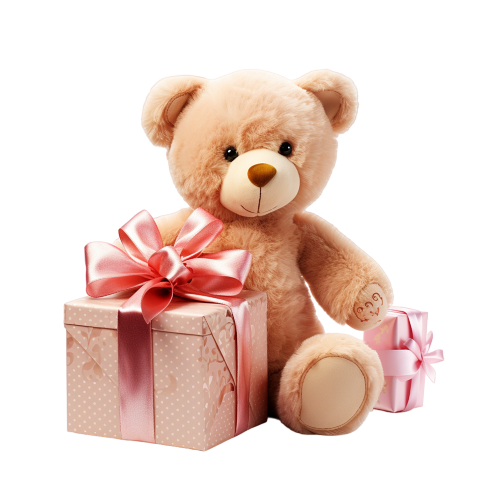 A teddy bear with a pink bow sits Ai Generative png