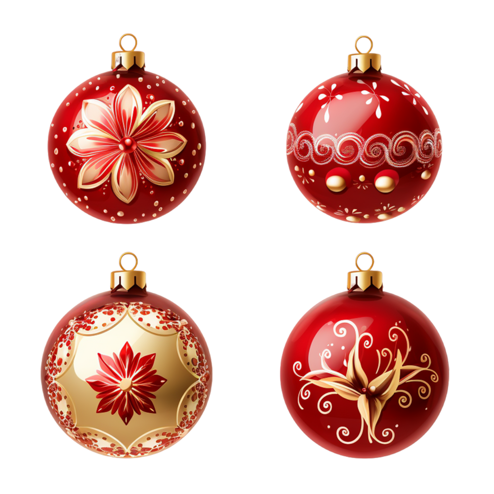 Realistic christmas balls set with glossy red and white new year baubles Ai Generative png