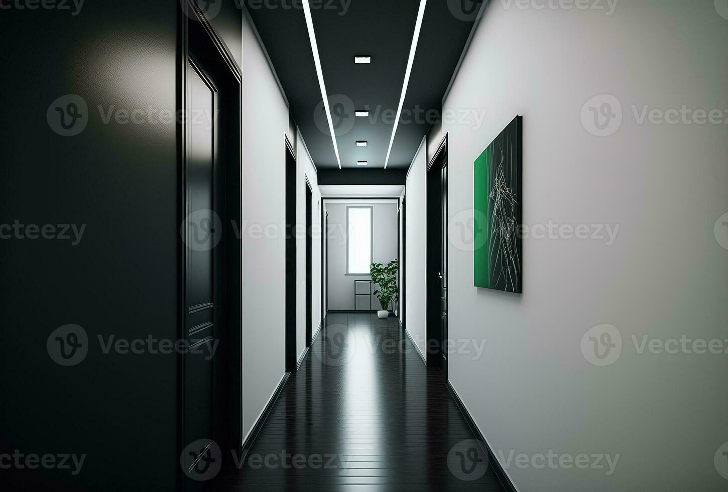 Modern hallway corridor interior, minimalist and clean. Generative AI photo