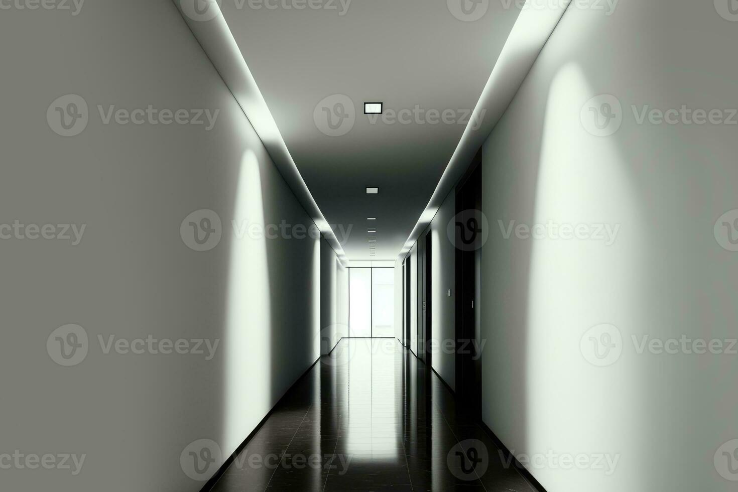 Modern hallway corridor interior, minimalist and clean. Generative AI photo