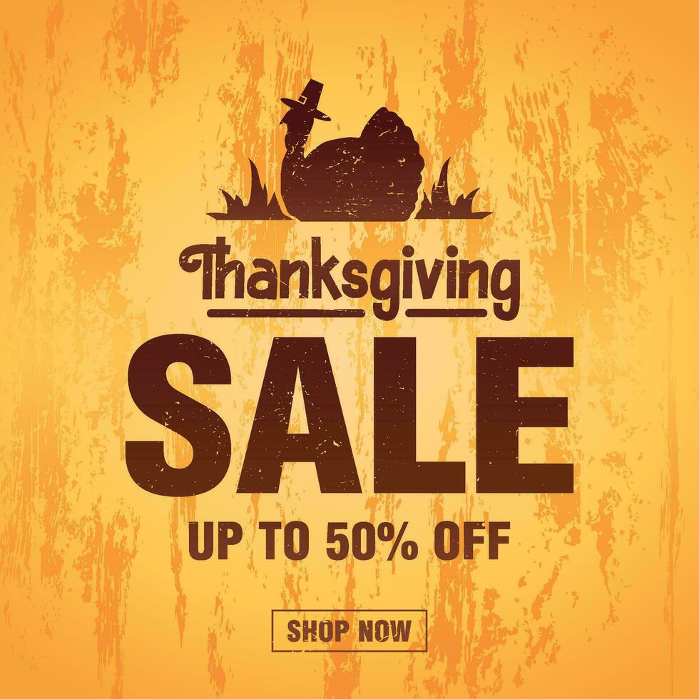 Thanksgiving sale 50 off discount, grunge design style orange banner vector
