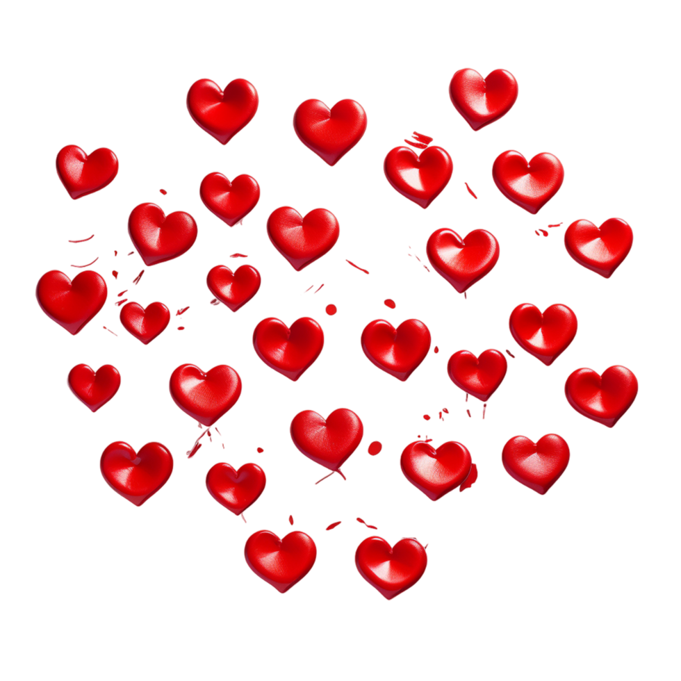 3D Red Flying Hearts Ai Generative png