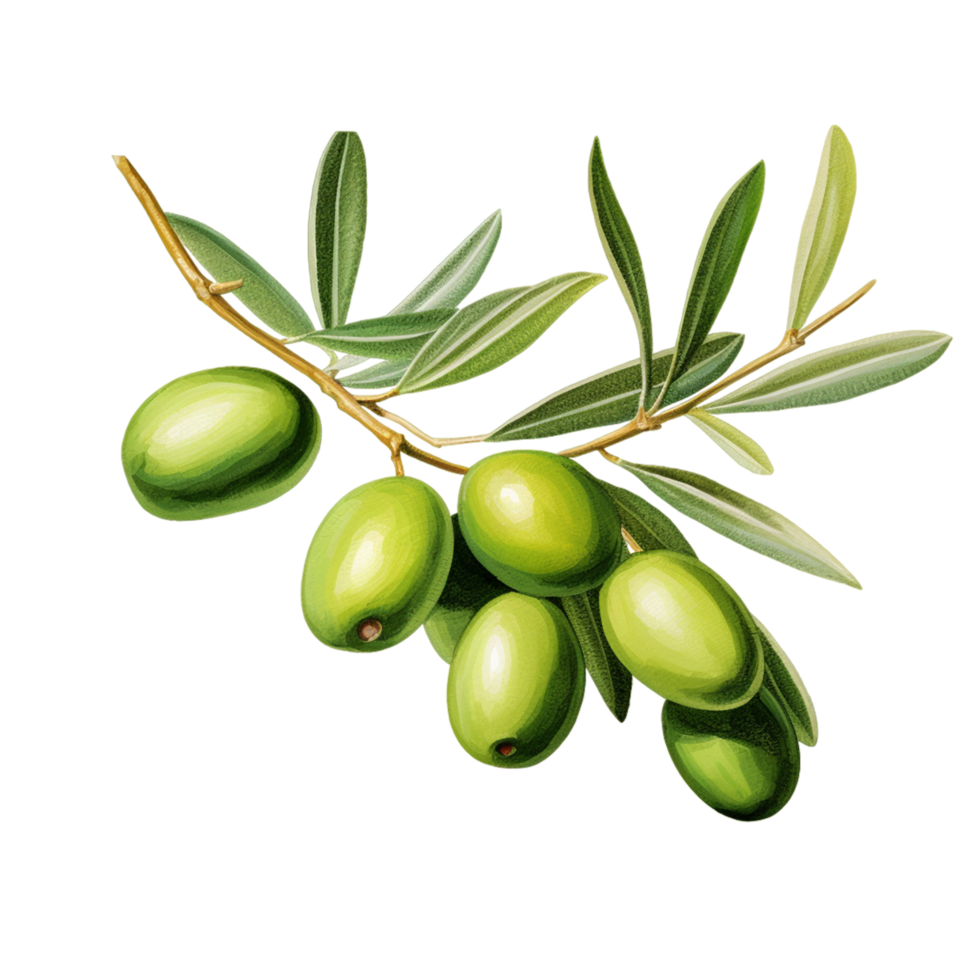 verde aceitunas rama con hojas ai generativo png