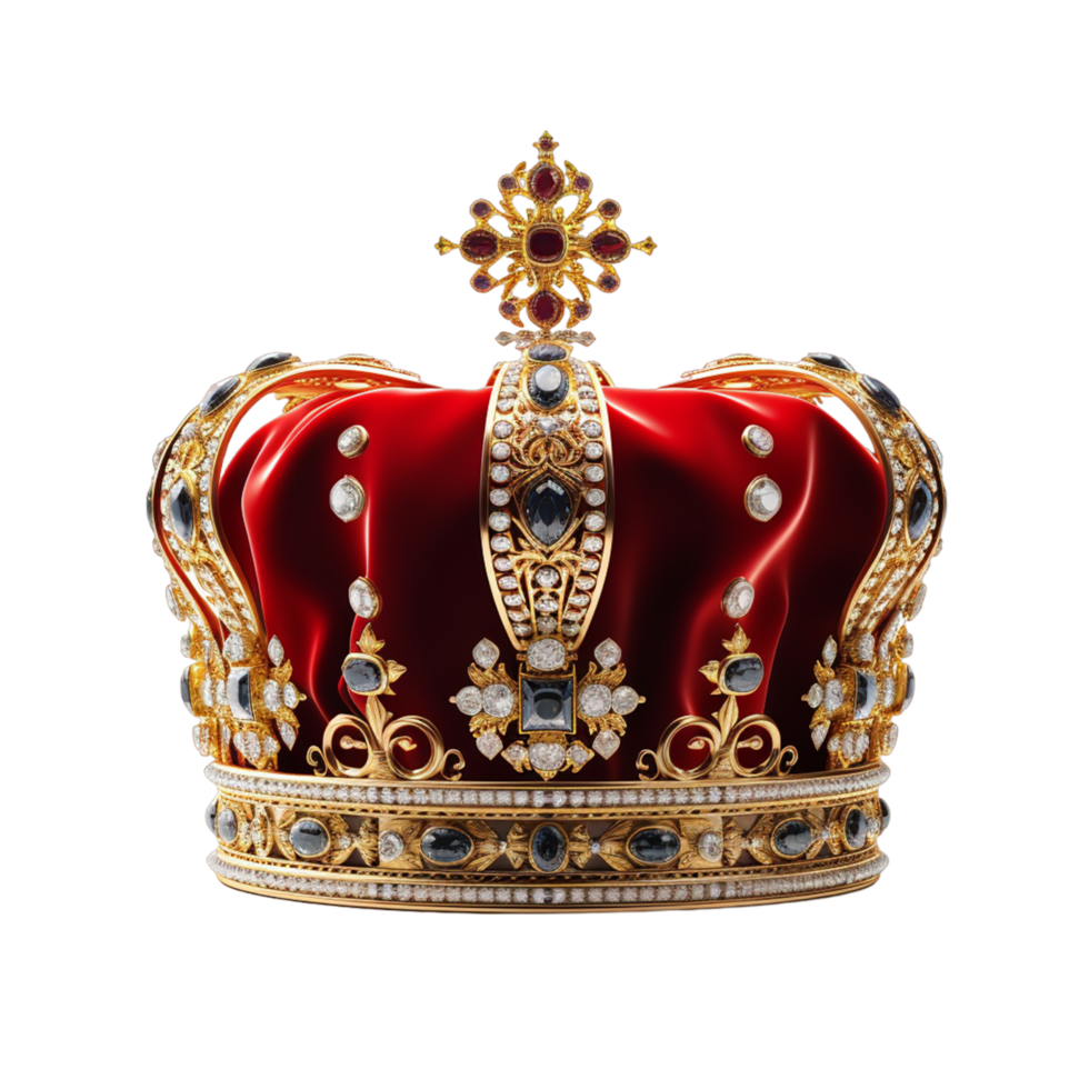 3d royal golden crown with red diamonds Ai Generative png