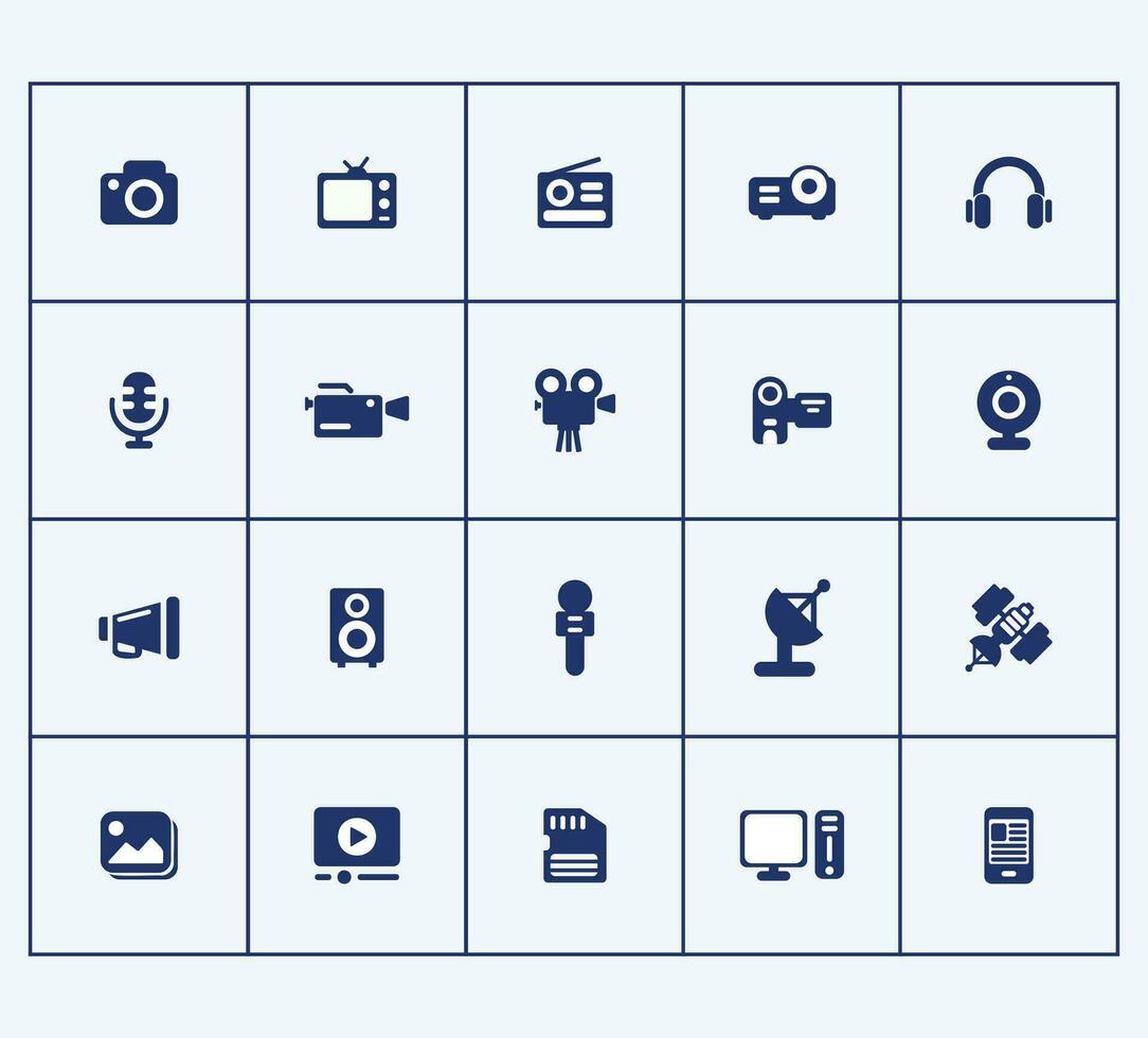 Media Icons. Multimedia Icons. Universal multimedia icon to use for web and mobile UI. Basic multimedia elements vector