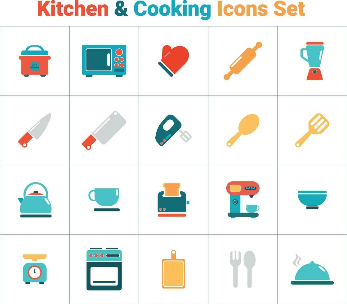 Kitchen and cooking icons set. Kitchen icons. Cooking icons. Vector illustration. Kitchen utensils.