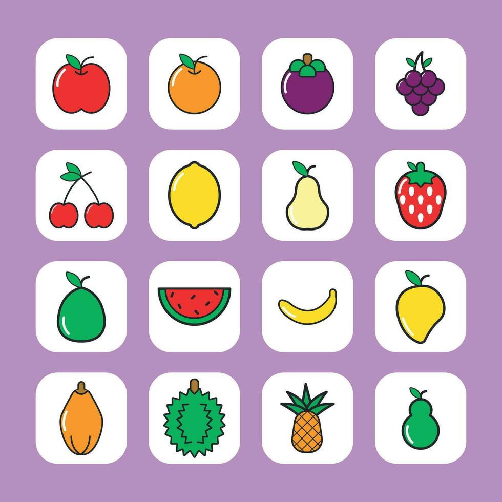 Collection of thin line icons representing fruit. Set of fruit icons. Vector illustration. Healthy Fruits.